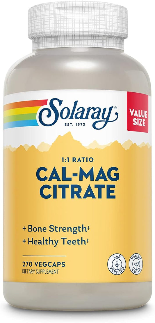 Solaray Calcium Magnesium Citrate 1000mg 1:1 60-Day Guarantee, 45 Servings, 270 VegCaps