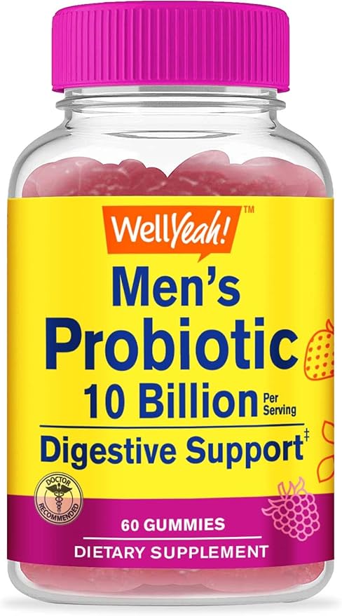 Probiotic Gummies for Men with 10 Billion CFUs, Restore Natural Digestive Balance, Reduce Gas, Bloating, and Irregularity, Gluten Free, Non-GMO, Vegetarian - 60 Gummies