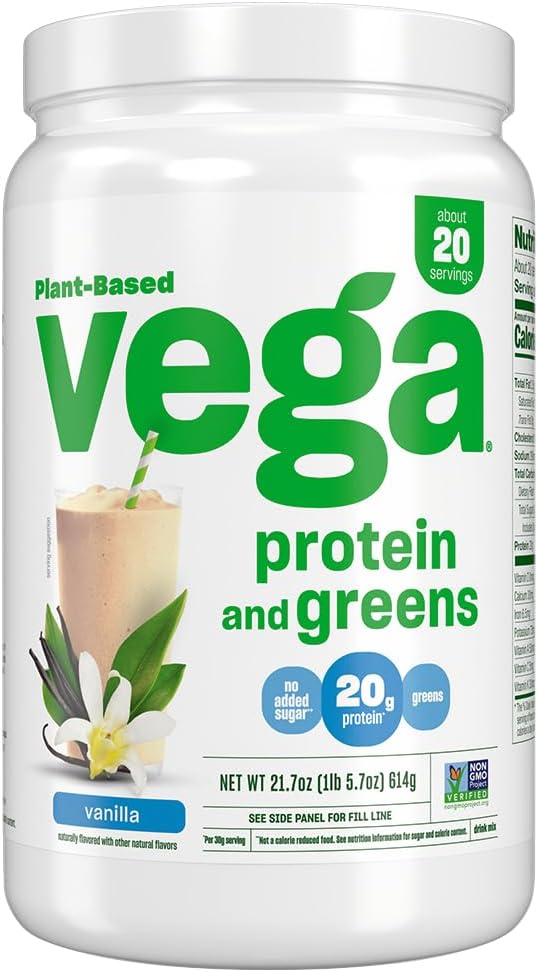 Vega Protein and Greens Protein Powder, Vanilla 20g Plant 21.7 Ounce