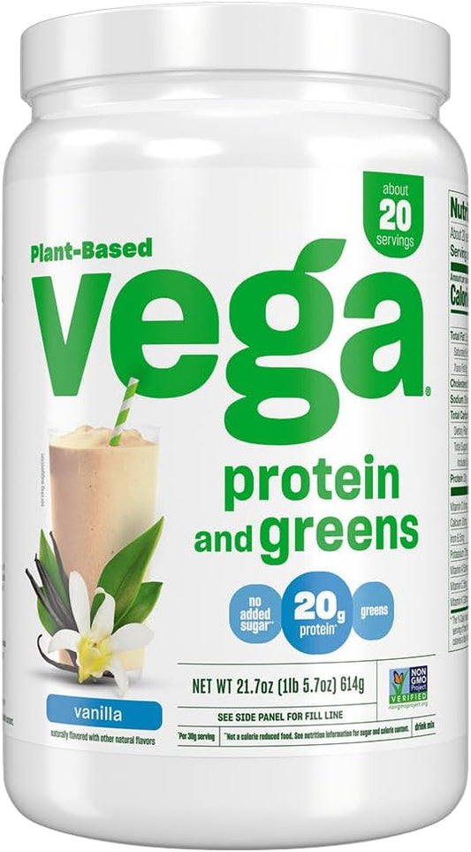 Vega Protein and Greens Protein Powder, Vanilla 20g Plant 21.7 Ounce