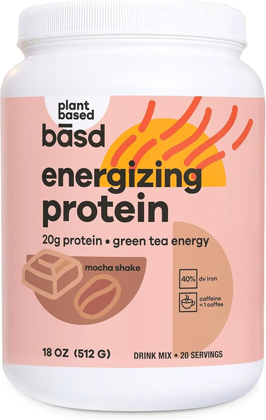 basd Energizing Protein, Mocha Shake 20g Protein, 20 Servings, 100mg Caffeine, 512g Tub