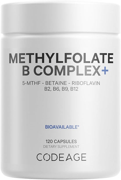 Codeage Methylfolate B Complex Supplements 5 MTHF, 1000mcg Methylated B12, Riboflavin, B6, Methylation 2 Months 120 Capsules