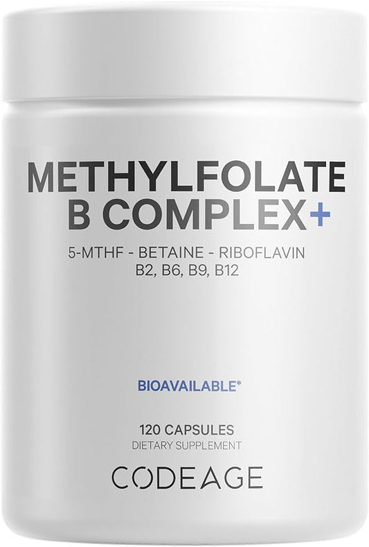Codeage Methylfolate B Complex Supplements 5 MTHF, 1000mcg Methylated B12, Riboflavin, B6, Methylation 2 Months 120 Capsules