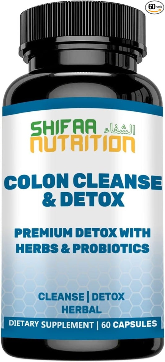 Premium Colon Cleanse & Herbal Detox Pills | 2x15 Days Supply | with Probiotics, Fennel Seed, Cascara Sagrada & Ginger Root Halal Vitamins
