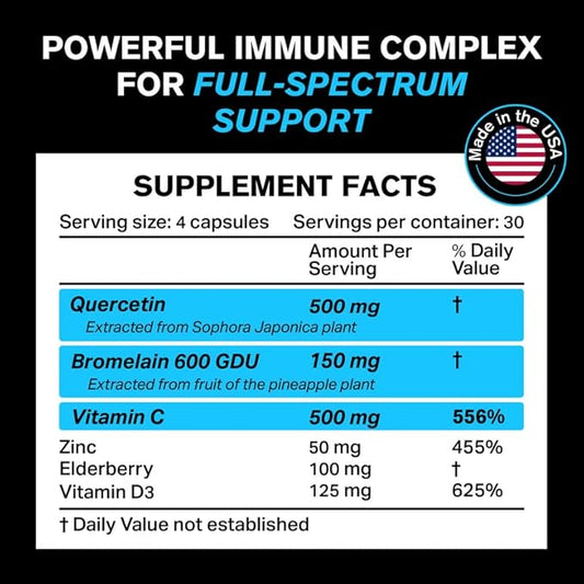 Quercetin 500mg Supplement with Sambucus Elderberry, 50mg, & D3 5000 5000 IU 6 in 1 Black