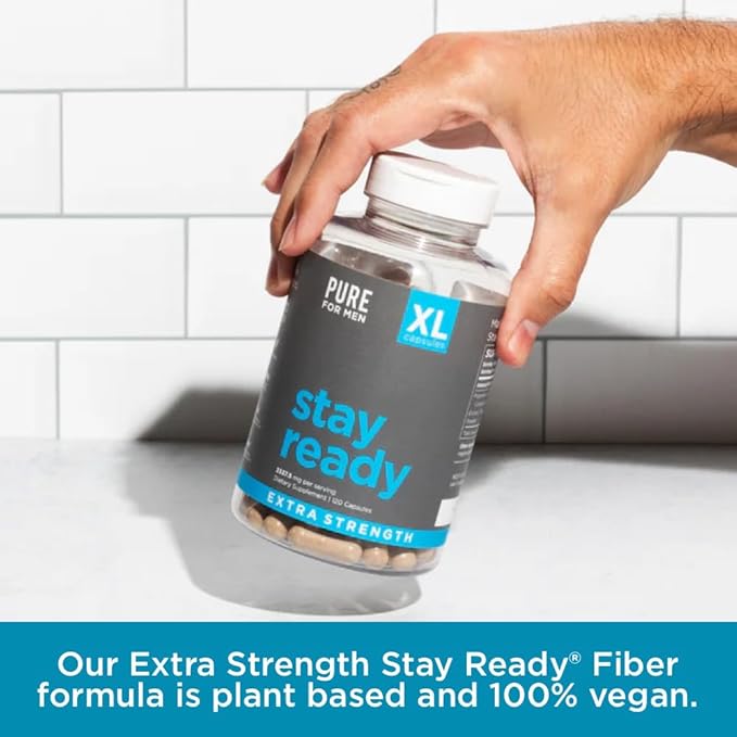 Pure for Men Stay Ready Fiber Extra Strength Supplement | Digestive Regularity | Bowel Movement & Gut Health Support | Vegan Cleanliness | Proprietary Formula | 120 Vegan XL Capsules