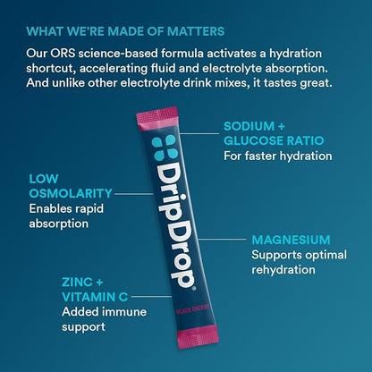 DripDrop Hydration - Sunburst Variety Pack - Electrolyte Drink Mix Single Serve Powder Packets - Lemon Lime, Strawberry, Peach, Black Cherry | Non-GMO, Gluten Free, Vegan | 32 Sticks