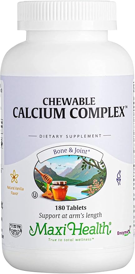 Maxi Health Chewable Calcium Complex – Vanilla Flavor Vitamin D3 and Magnesium Chewables to Help Support Bones – Kosher Magnesium and Calcium Supplement for Women and Men (180 Count, Pack of 2)