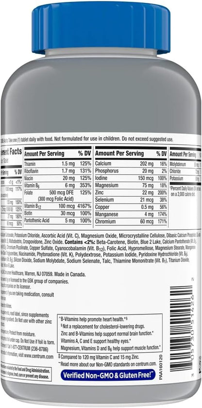 WW Centrum Silver Men's Multivitamin for Men 50 Plus 275 Tablets, Multivitamin/Multimineral Supplement with Vitamin D3, B Vitamins + 7-Day Travel Pill Organizer