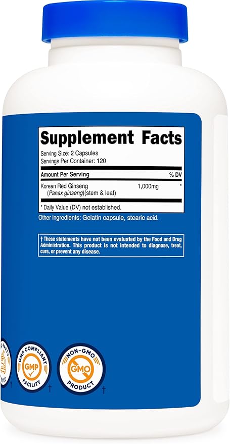 Nutricost Korean Ginseng 500mg, 240 Capsules (3 Bottles) 1000mg Extra