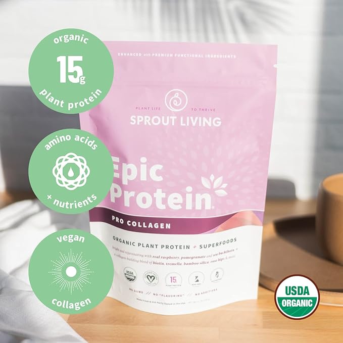 Sprout Living Epic Protein, Plant Based 15 Grams (0.7 Pound, 12 Servings)