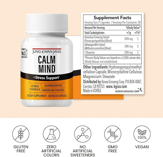 JungKwanJang Calm Formula with Ashwagandha 300mg, 428mg and 204mg Supplement 60 Capsule
