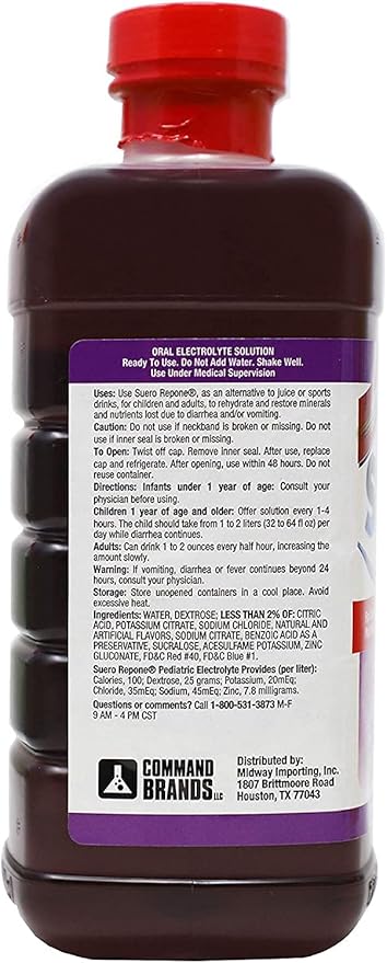 SUERO Electrolyte Solution with Zinc, Rehydrates, Restores Minerals and Nutrients, Grape Flavor, 2-Pack of 33.8 Fl Oz 2 Bottles