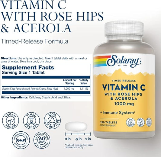 SOLARAY Vitamin C w/Rose Hips & Acerola 1000mg | 250ct