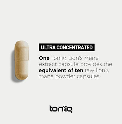 Toniiq 18,000mg 10x Concentrated Ultra High Strength Extract - Made with Lions Mane Mushroom - 30% Polysaccharides - Highly Concentrated and Bioavailable - 120 Veggie Capsules