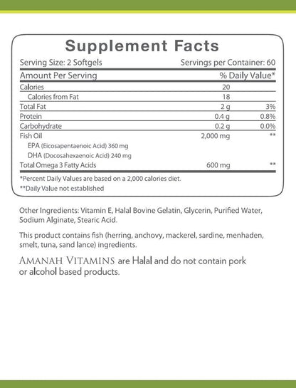 Omega 3 Fish Oil 2000 mg 120 Softgels