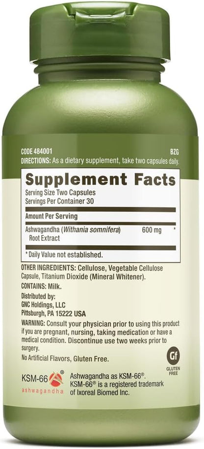 GNC Herbal Plus Ashwagandha 600mg, Stress 60 Capsules