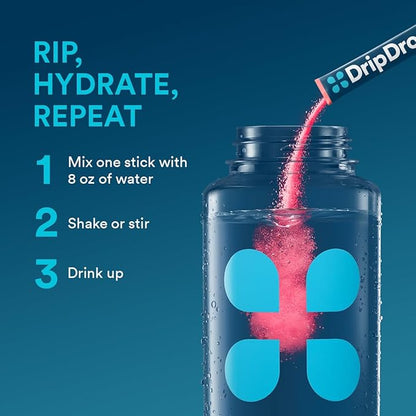 DripDrop Hydration - Sunburst Variety Pack - Electrolyte Drink Mix Single Serve Powder Packets - Lemon Lime, Strawberry, Peach, Black Cherry | Non-GMO, Gluten Free, Vegan | 32 Sticks