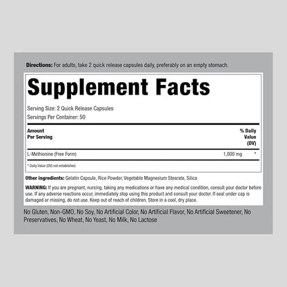 Piping Rock L Methionine 1000mg 100 Capsules