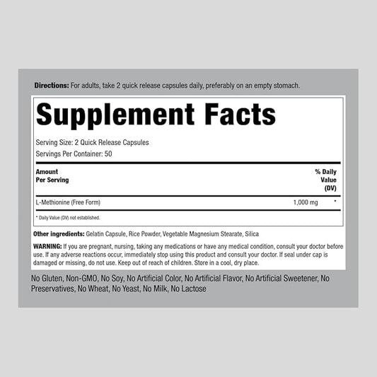 Piping Rock L Methionine 1000mg 100 Capsules