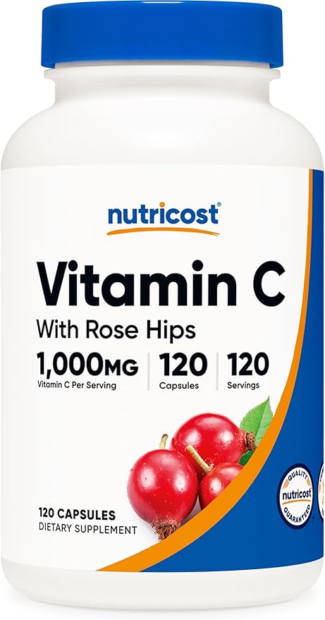 Nutricost Vitamin C with Rose Hips 1025mg, 120 120 Capsules 1000mg, Rose 25mg, Premium,