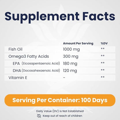 Fish Oil 1000 mg Softgels, 300 3 Supplements, 200 Softgels, 100 Days