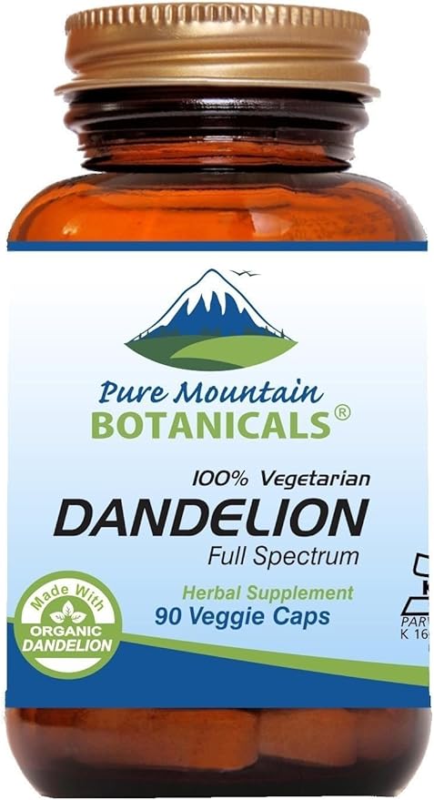 Pure Mountain Botanicals Dandelion Root Capsules 90 Kosher 450mg Organic