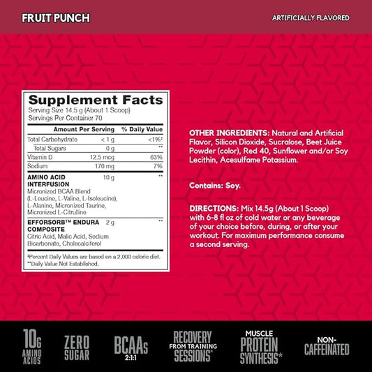 BSN Amino X Muscle Recovery & Endurance Powder with BCAAs, Intra Workout Support, 10 Grams of Amino Acids, Keto Friendly, Caffeine Free, Flavor: Fruit Punch, 70 Servings (Packaging May Vary)