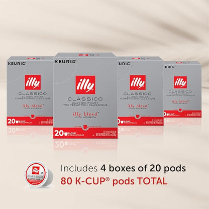 Illy Coffee K Cups - Coffee Pods For Keurig Coffee Maker – Classico Roast - Caramel, Orange Blossom & Jasmine - Mild, Flavorful & Balanced Flavor Pods of Coffee - No Preservatives – 20 Count, 4 Pack