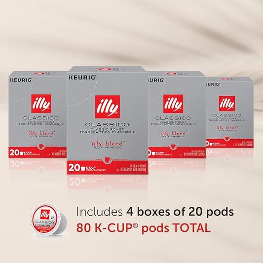 Illy Coffee K Cups - Coffee Pods For Keurig Coffee Maker – Classico Roast - Caramel, Orange Blossom & Jasmine - Mild, Flavorful & Balanced Flavor Pods of Coffee - No Preservatives – 20 Count, 4 Pack