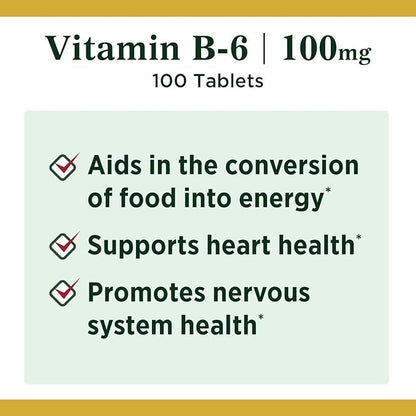 Nature's Bounty Vitamin B6, Supports Energy 100mg, Tablets, 100 Ct