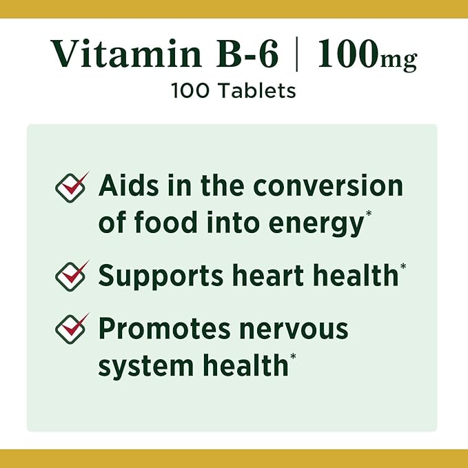 Nature's Bounty Vitamin B6, Supports Energy 100mg, Tablets, 100 Ct