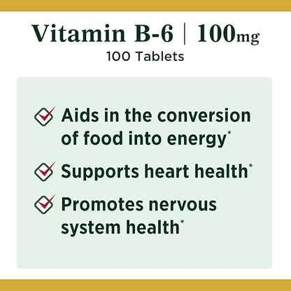 Nature's Bounty Vitamin B6, Supports Energy 100mg, Tablets, 100 Ct