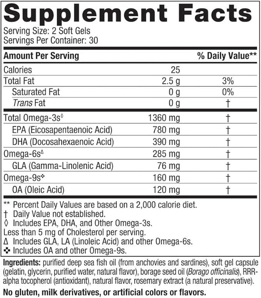 Nordic Naturals Complete Omega Xtra, Lemon 60 Soft 1360 mg Omega-3 + 76 mg 30 Servings