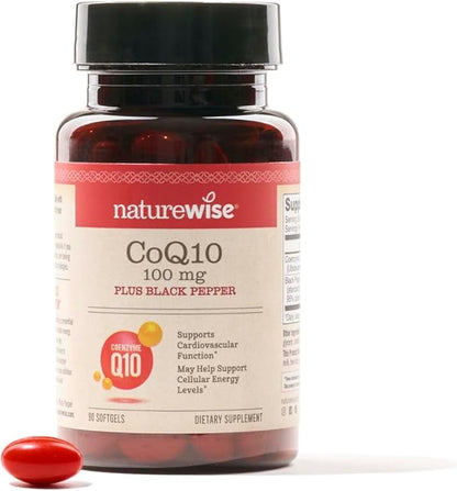 NatureWise CoQ10 100mg Softgels, High Absorption CoQ10 with 90 Softgels[3-Month Softgels[3-Month Supply]