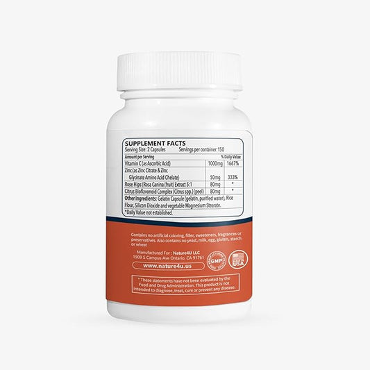 Vitamin C 1000mg with Zinc, Rose 300 Capsules