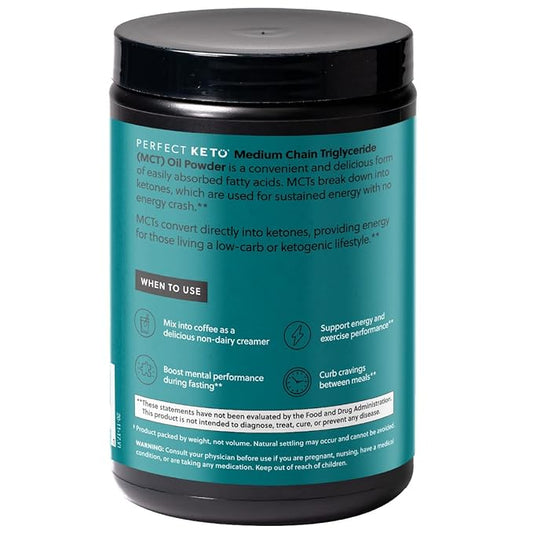 Perfect Keto 7g MCT Oil Powder, Medium Chain Triglycerides Supplement, Non Dairy Coffee Creamer for Keto Diet, Ketogenic MCT Oil Mix for Coffee, Smoothie, Protein Shakes, Salted Caramel, 30 Servings