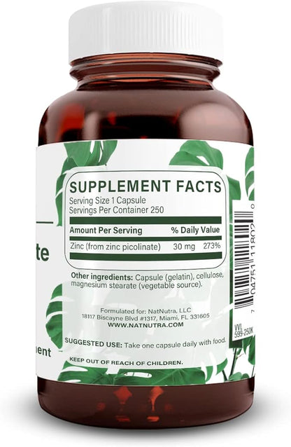 Natural Nutra Zinc Picolinate 30 mg, 250 Capsules