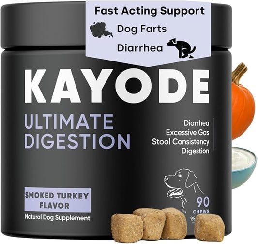 Kayode Ultimate Digestion. Fast Facting Anti Diarrhea for Dogs. Dog Farty Remedy & Dog Gas Relief. Natural Dog Diarrhea Medication Alternative. Pumpkin & Digestive Enzymes for Dogs.