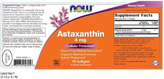 NOW Supplements, Astaxanthin 4 mg derived 90 Softgels