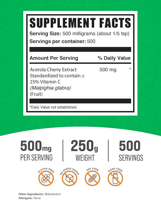 BulkSupplements.com Acerola Cherry Extract Powder 500mg per 250g (8.8 (8.8 oz) 1)