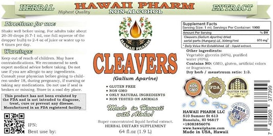 Cleavers Alcohol-Free Liquid Extract, Organic Cleavers 64 oz
