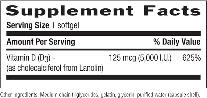Country Life Vitamin D3, Non-Fish 5000 365 Softgels,