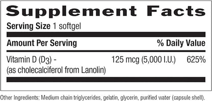 Country Life Vitamin D3, Non-Fish 5000 365 Softgels,