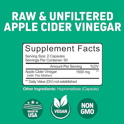 Herbtonics Raw Apple Cider Vinegar Capsules 1500mg with Mother | Weight Management, Detox & Digestion Formula with GLP-1 Support | Unfiltered ACV for Metabolic Support | 240 Vegan Capsules