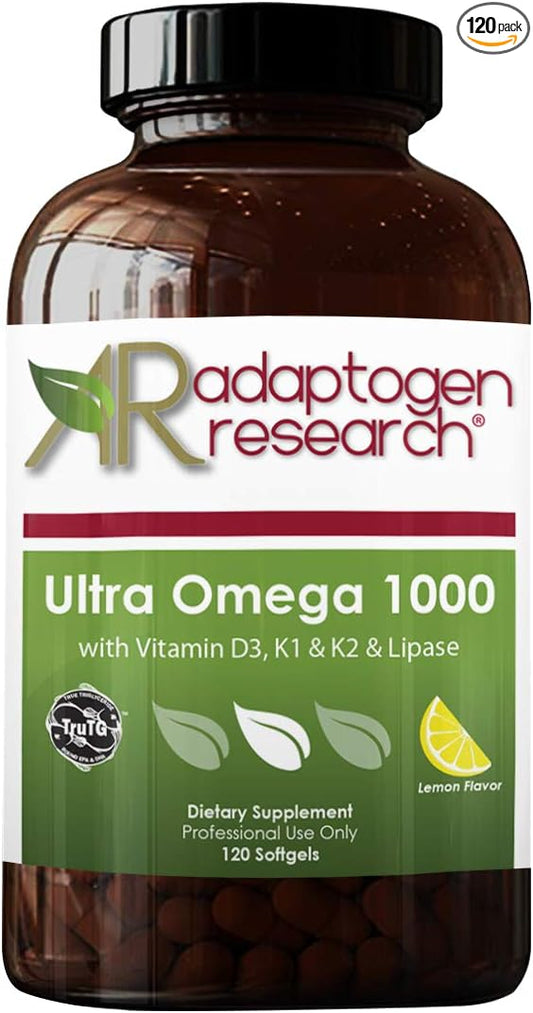 Ultra Omega 1000 with Vitamin D3, K1, K2 K2 | 1000mg of 3 Fatty 120 Softgels
