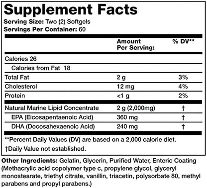Olympian Labs Enteric Coated Omega 3 2000 mg 60 servings, 120 Softgels