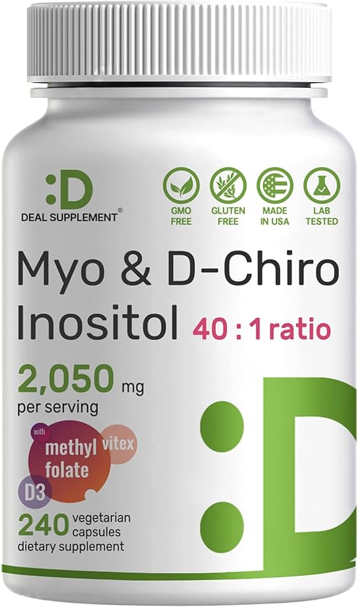 Myo-Inositol & D-Chiro Inositol Supplement (40:1) 2,050mg Per 240 Veggie D3, &