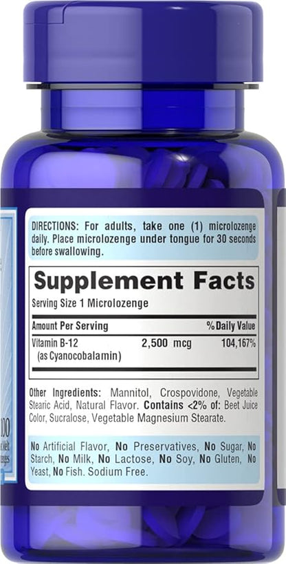 Puritan's Pride Vitamin B-12 2500 mcg Sublingual-100 Microlozenges