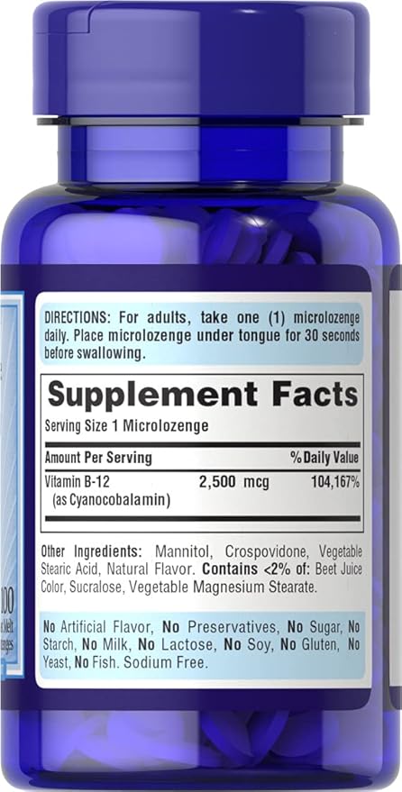 Puritan's Pride Vitamin B-12 2500 mcg Sublingual-100 Microlozenges